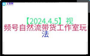 【2024.4.5】视频号自然流带货工作室玩法